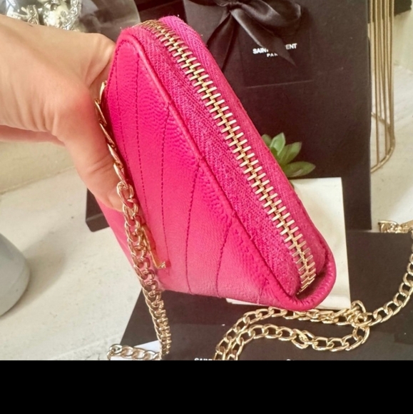 Saint Laurent YSL Monogram Zip Around Wallet with Chain Bubblegum - Picture 8 of 14